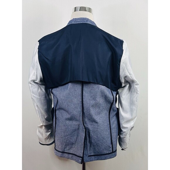 H&M 44R Slim Fit Chambray Sport Coat Elbow Patches Blue Cotton Two Button Vented - Picture 8 of 8